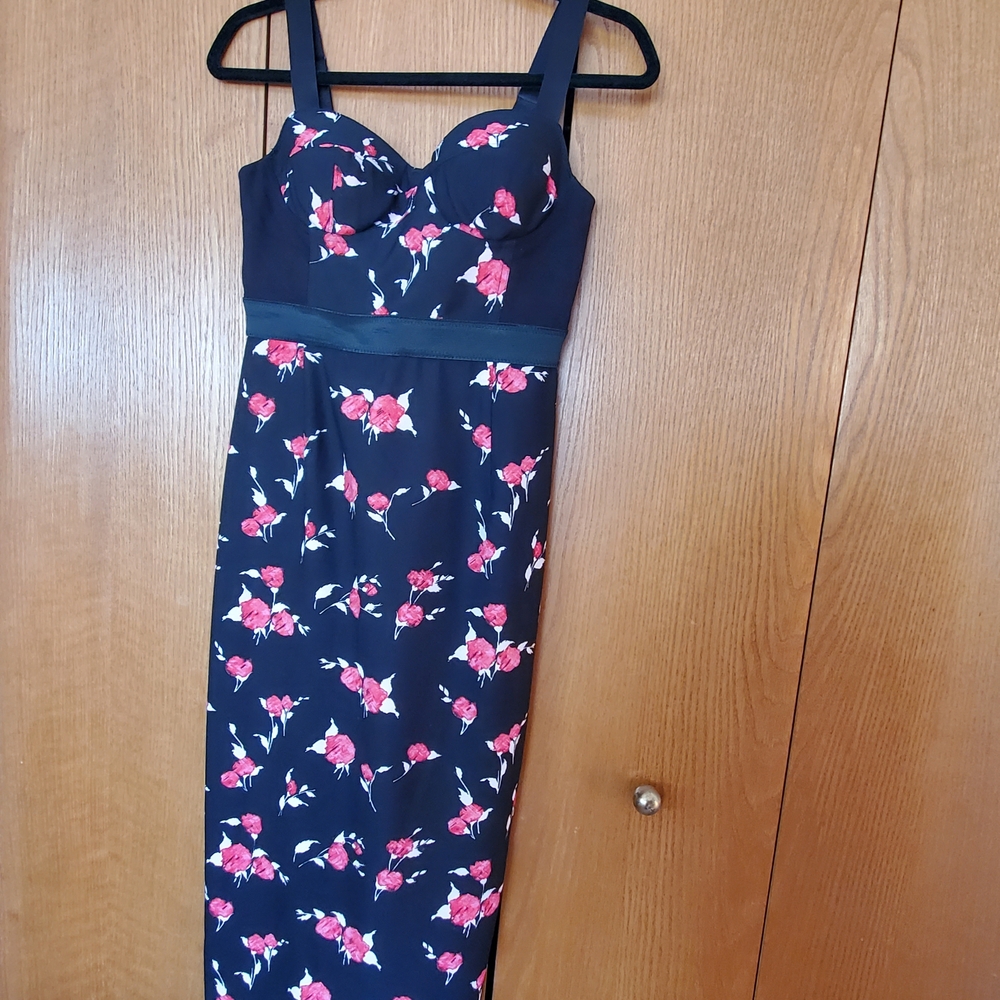 Nasty Gal Black Dress with Red Floral Pattern